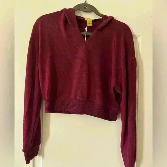 Sale! NWT Daisy Hooded Pullover, Cropped Burgundy lightweight top Size Large - Picture 1 of 7
